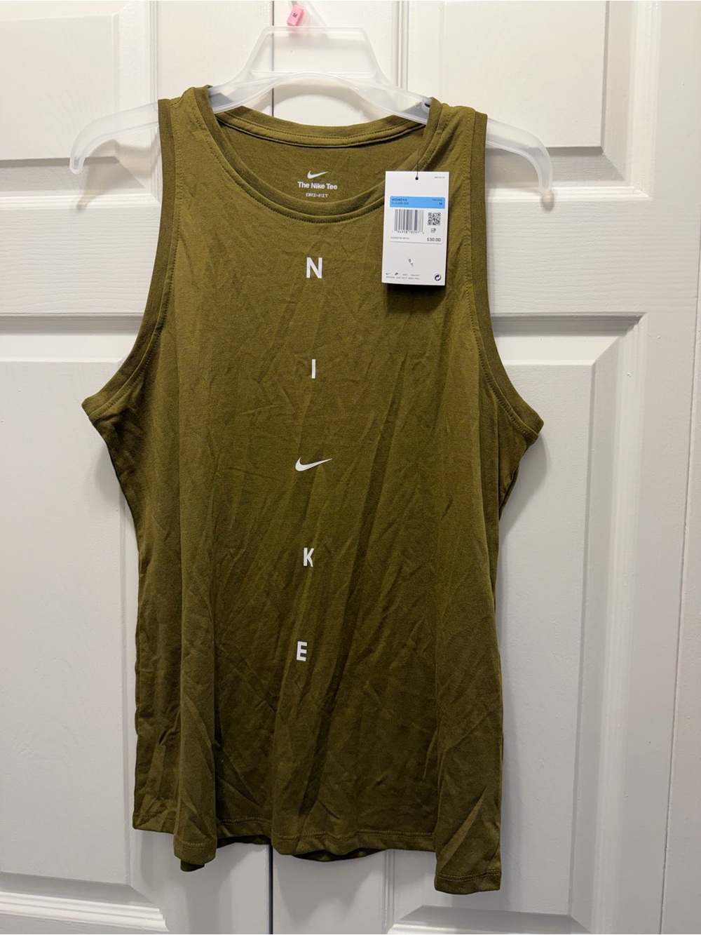 Nike Olive Sleeveless Training Tank with Vertical Logo
